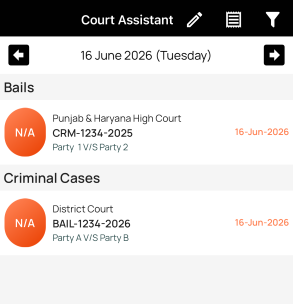 Cause List in Court Assistant